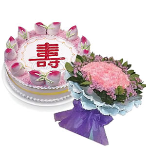 青春永驻，鹤发童颜 （已下架）-50枝粉色康乃馨+奶油双层蛋糕一个