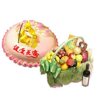 我的生活都是您给予 - 水果篮+龙井茶叶一包+原装进口葡萄酒一瓶+蛋糕一个