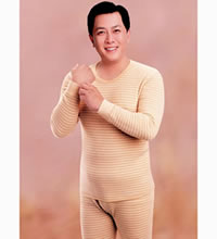 冬季的贴身呵护 - 彩棉纬彩纹圆领男士保暖内衣套装