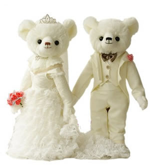 泰迪熊婚庆娃娃（白色） （已下架）-婚庆礼品 大号50cm  白色婚纱白西装