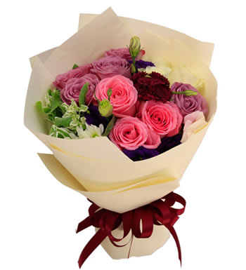 马尔代夫的假日 （已下架）-紫玫瑰6枝，粉玫瑰3枝、白玫瑰3枝