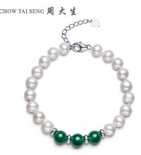 周大生 绿玉髓 珍珠手链 - 天然淡水珍珠