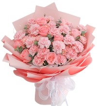 母亲节快乐 - 粉色康乃馨3枝、粉色玫瑰9枝