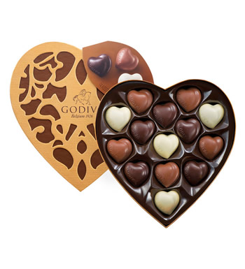 Godiva心形礼盒14粒装 （已下架）-黑巧克力,奶油巧克力,白巧克力三种口味