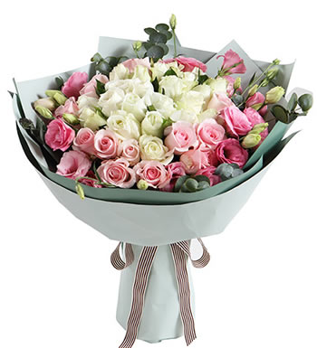 甜美公主 （已下架）-白玫瑰22枝，粉佳人粉玫瑰14枝，粉色桔梗5枝
