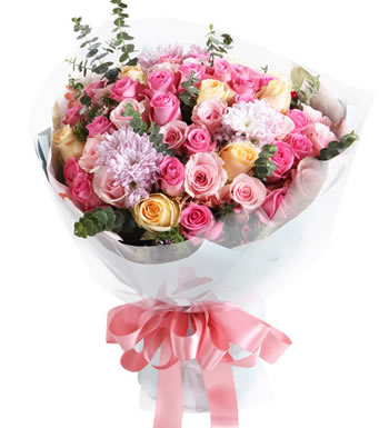 粉色浪漫 （已下架）-香槟玫瑰8枝，粉佳人13枝，苏醒玫瑰29枝