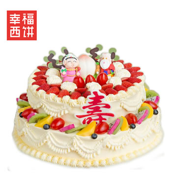幸福西饼-双层寿比南山蛋糕(约6磅)-双星贺寿,子孙满堂的惊喜寿宴