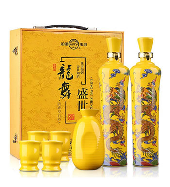 山西汾酒 龙舞盛世白酒礼盒 （已下架）-750ml*2 景德镇陶瓷，精美瓶型
