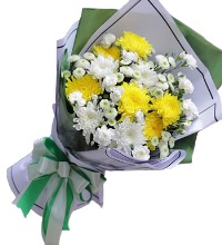 思念（悼念花束） - 黄色菊花6枝，白色菊花5枝