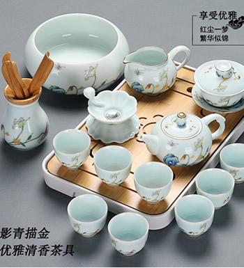 青白瓷描金 工艺陶瓷茶具-多种规格可选