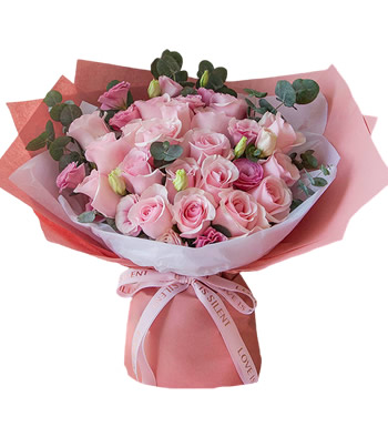 幸福花园-粉佳人玫瑰19枝、粉色洋桔梗5枝