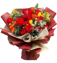 感恩的心 - 红色玫瑰，红色康乃馨
