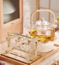 家用小花茶壶茶杯套装 - 耐高温 茶水分离茶