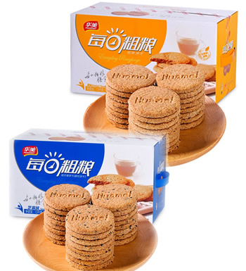 华美 粗粮饼干（2箱）-共2000g 原味+黑芝麻味 独立小袋包装