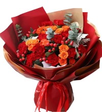 感恩祝福 - 红色康乃馨12枝，金辉玫瑰12枝